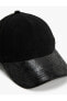 Cap Şapka Suni Deri Detaylı Yün Karışımlı