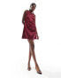 Фото #4 товара ASOS DESIGN satin mini shift dress with shoulder bows in burgundy