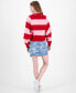 Фото #9 товара Women's Striped Letterman Crewneck Cotton Sweatshirt