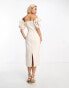 & Other Stories corseted stretch midi dress with ruffle and volume sleeves in soft white