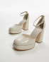 Topshop Daphne round toe heeled shoe in off white croc