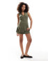 Фото #2 товара ASOS DESIGN v neck mini dress with pleat hem in khaki