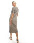 Фото #8 товара Mamalicious Maternity short sleeved plisse midi dress in taupe