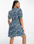 Pieces high neck tiered mini dress in blue ditsy floral