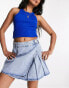 River Island asymmetric pleated denim mini skirt in blue 40 - фото #8