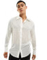 ASOS DESIGN sheer stripe shirt with 70's collar in white Белый, XL - Chest 44 - фото #1