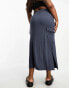 Yours cargo jersey midi skirt in washed blue