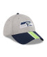 ფოტო #3 პროდუქტის Men's Heather Gray, College Navy Seattle Seahawks Striped 39THIRTY Flex Hat