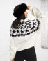 Threadbare Ski high neck printed jumper with fringing in monochrome