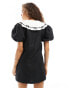 Фото #4 товара Sister Jane oversized contrast bow collar mini dress in black