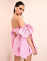 ASOS LUXE jacquard co-ord bandeau corsetted top with bow tie sleeves in pink print розовый принт, 42 - фото #4