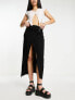 Stradivarius rustic twist midi skirt in black 40 - фото #1