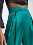 Flounce London Tall satin pleated wide leg trousers in emerald