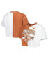 ფოტო #2 პროდუქტის Women's Texas Orange, White Texas Longhorns Colorblock Cropped T-shirt