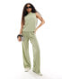 Фото #3 товара Vero Moda Petite plisse wide leg trouser co-ord in khaki