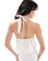 SNDYS linen look plunge backless knot front top co-ord in white