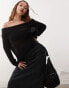 Weekday Lori off shoulder lightweight knit jumper in black exclusive to ASOS Черный, M - EU 40-42 - фото #1