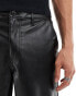 ASOS DESIGN wide hem baggy leather look trouser in black with sporty piping