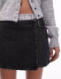 Topshop denim mini wrap skirt with buckle in washed black 40 - фото #6