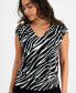 Фото #3 товара Petite Printed Ruched V-Neck Top, Created for Macy's