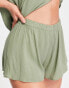 ASOS DESIGN crinkle beach short co ord in khaki