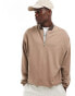 ASOS DESIGN oversized half zip sweatshirt with contrast collar in brown