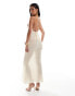 Фото #3 товара ASOS DESIGN plunge cowl maxi with cross back straps in pearl tipped mesh in buttermilk