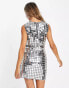 ASOS DESIGN all over metallic mosiac embellised mini shift dress in silver